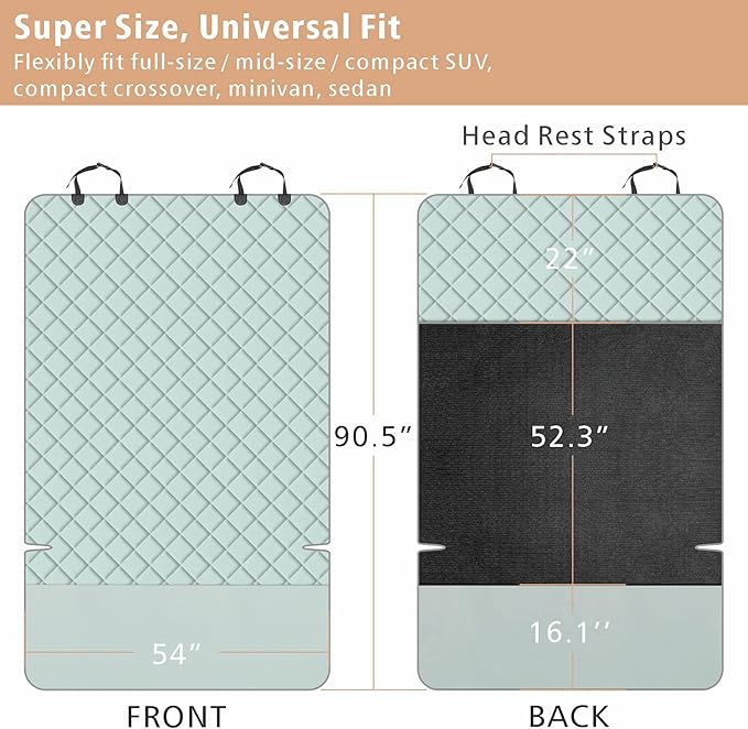 F-color SUV Cargo Liner for Dogs, Water Resistant Pet Cargo Cover Dog Seat Cover Mat for SUVs Sedans Vans with Bumper Flap Protector, Non-Slip, Large Size Universal Fit, Grey