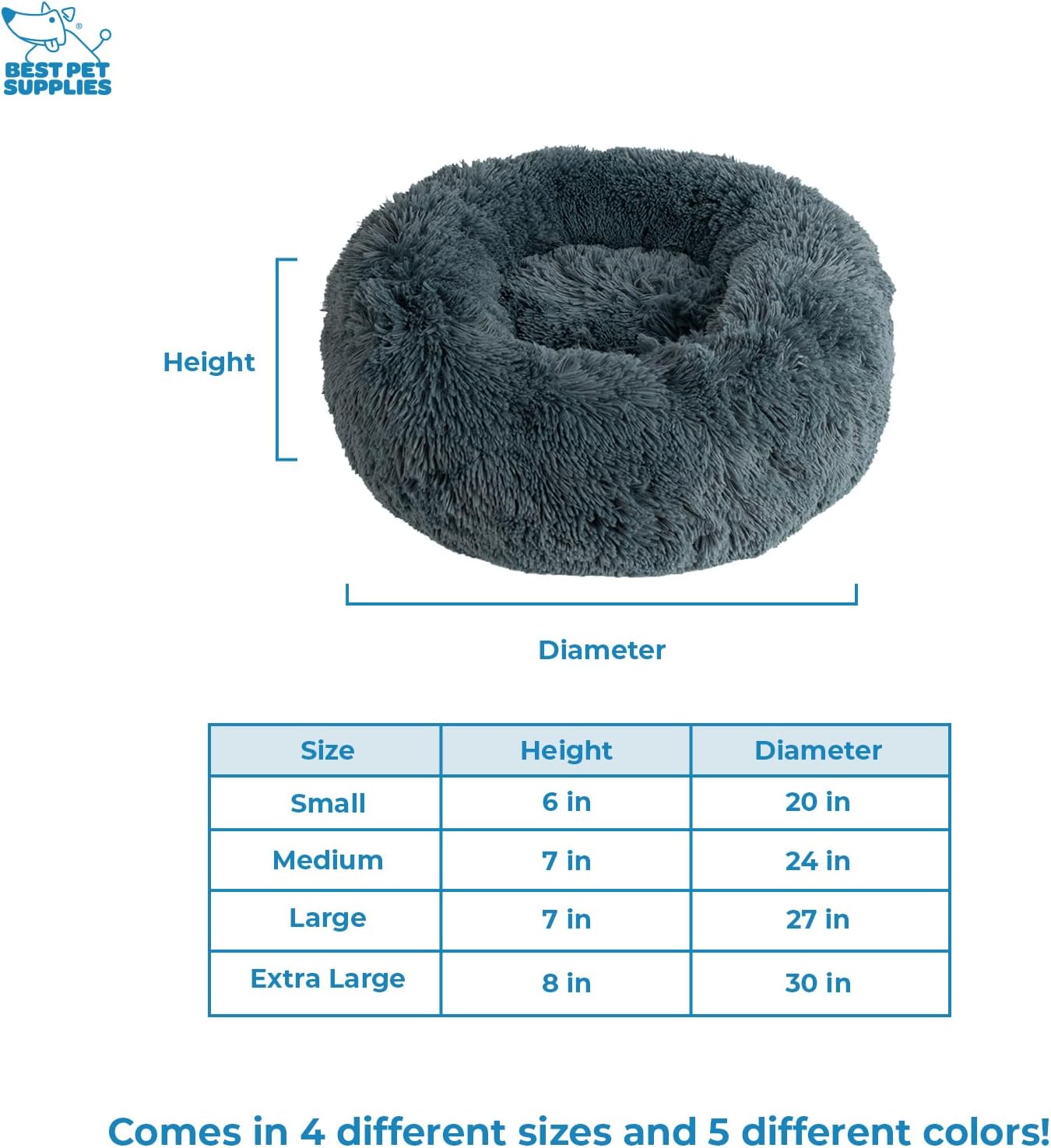 Best Pet Supplies Round Donut Dog Bed with Plush Faux Fur Fabric, Calming, Anti-Anxiety Cushion for Indoor Pets, Slip-Resistant Base, Soft Ergonomic Support - Gray, 30x30x8''