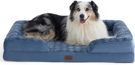 Bedsure XL Orthopedic Dog Bed for Extra Large Dogs - Washable XLarge Dog Cat Bed Waterproof, Comfort Dogs Couch Sofa with Washable Removable Cover, Pet Bed with Nonskid Bottom, Plush-Blue, 42"