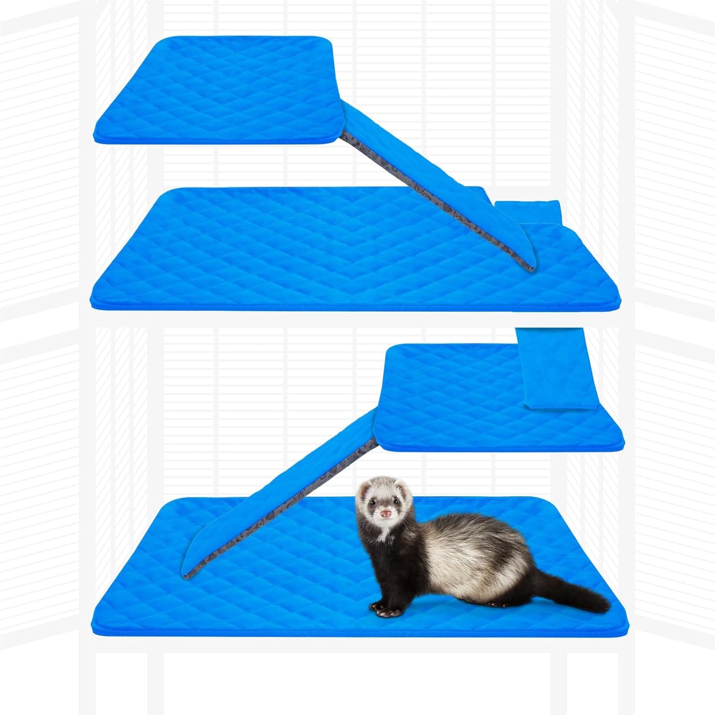 Paw Inspired Fitted Fleece Liners for Ferret Nation, Critter Nation Cage for Ferrets, Rats, Chinchillas, Hedgehogs & Other Small Animals (Blue, Double Unit Combo)