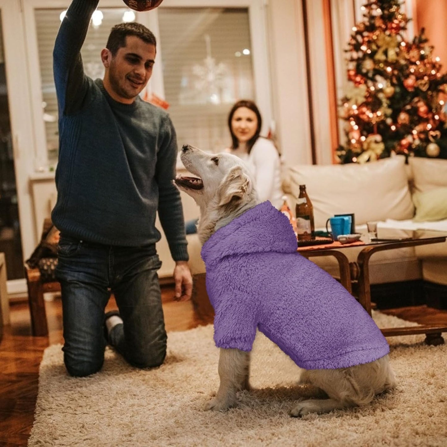 Stpiatue Dog Hoodie (Purple) - Warm Polyester Hooded Sweater for Extra Large Dogs, XX-Large, 36'' Chest