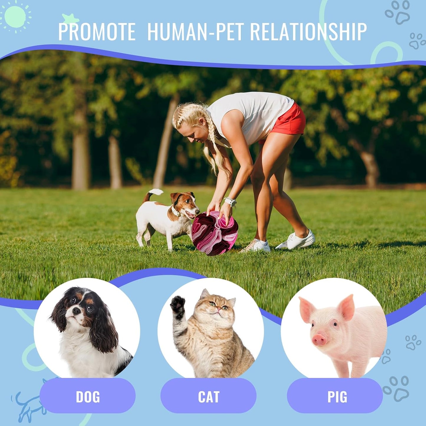 Pet Snuffle Ball, Puzzle Sniffing Interactive Dog Ball for Blind Dogs Training Stress Relief Dog Enrichment Toys Treat Machine Washable (Fantasy Pink, 10cm)