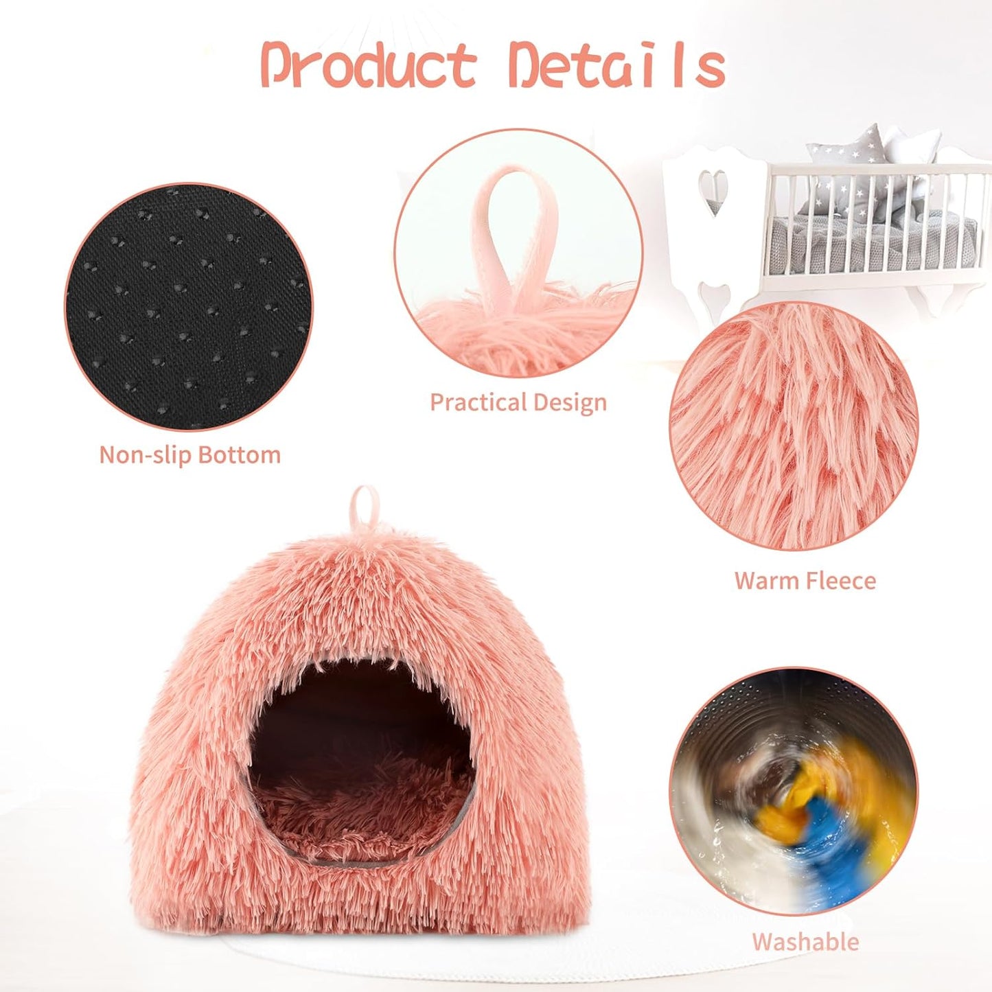 YUEPET Guinea Pig Bed Plush Calming Hideout, Warm Rabbit Hide for Hamsters Hedgehogs Ferrets Dwarf Rabbits and Other Small Animals(Pink)