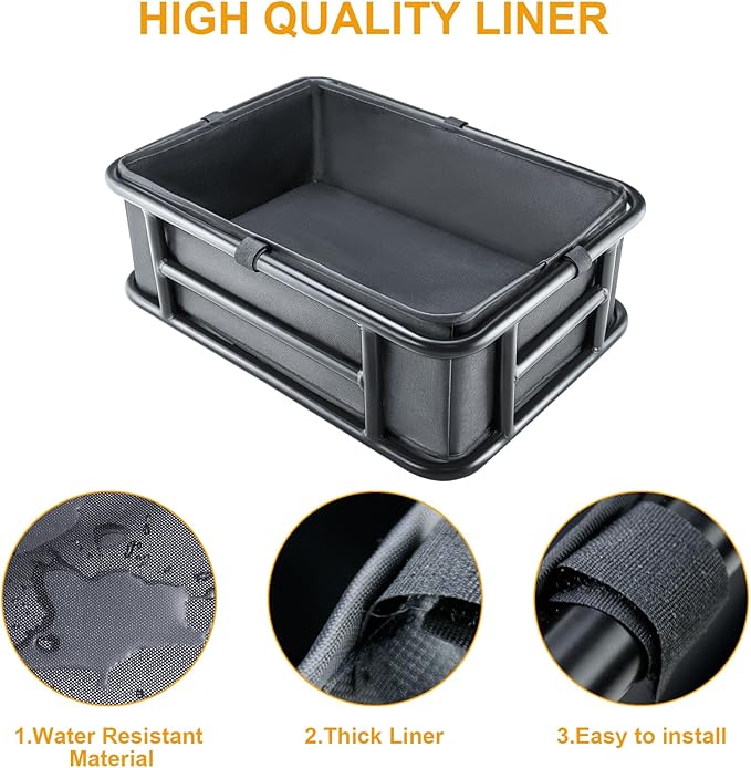 Bike Basket Rear with Liner,Waterproof Cover,Cargo Net Large Rear Bike Basket,Heavy Duty Bicycle Rear Basket for Electric Bike, Ebike,Great for Bike Trip,Carrying Grocery,Ball,Dog