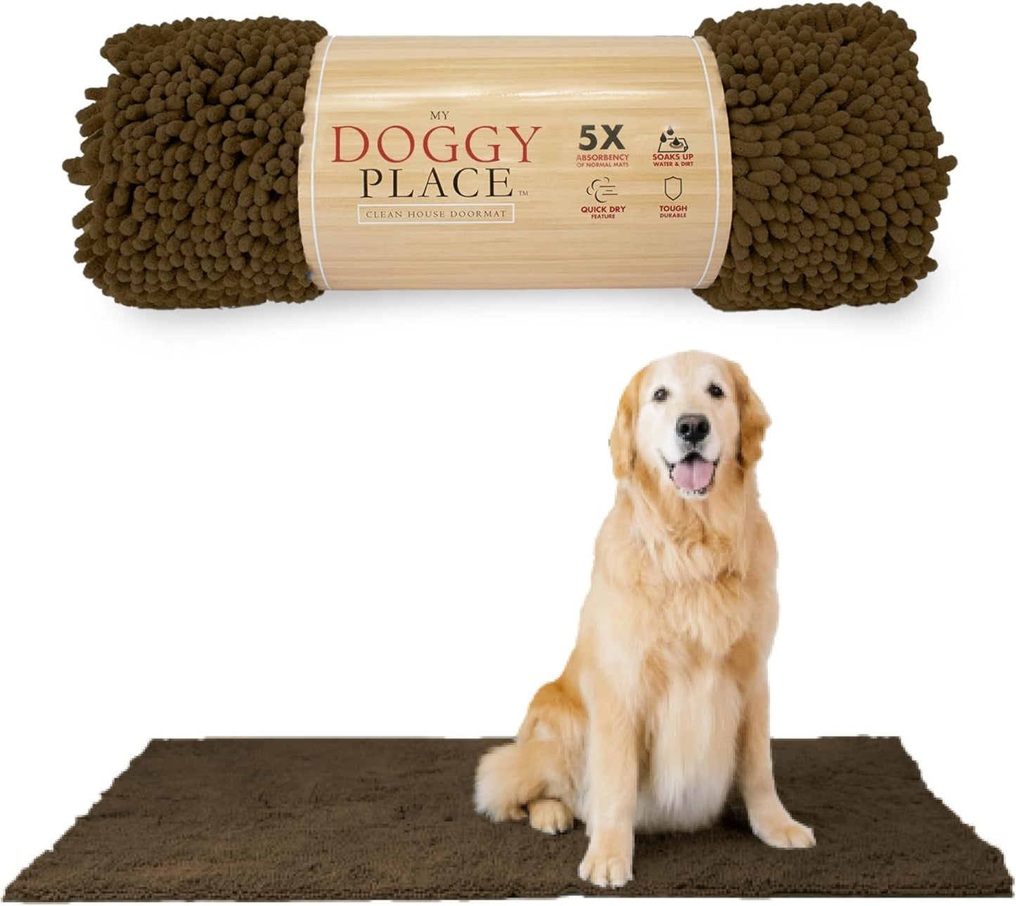 My Doggy Place Microfiber Dog Mat for Muddy Paws, 60" x 36" Brown - Non-Slip, Absorbent and Quick-Drying Dog Paw Cleaning Mat, Washer and Dryer Safe - X-Large/Runner