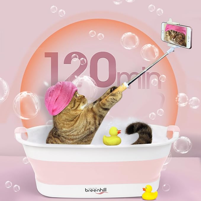 Collapsible Dog Bath Tub for Small Dogs & Cats, Portable Puppy Bath Tub with Water Drain Plug, Space Saving Foldable Pet Bathtub for Indoor & Outdoor Use, Pink