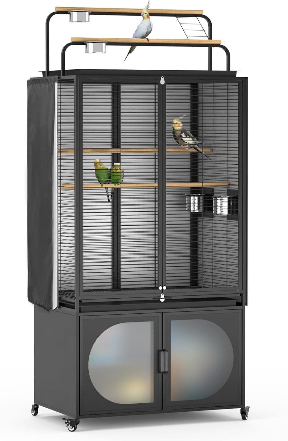 GDLF 72-Inch Bird Cage with Play Top, Parakeet Cage with Rolling Storage Cabinet Extra Large with Cover for Parrot, Cockatiel, Budgie, Parrotlet, Green Cheek Conure
