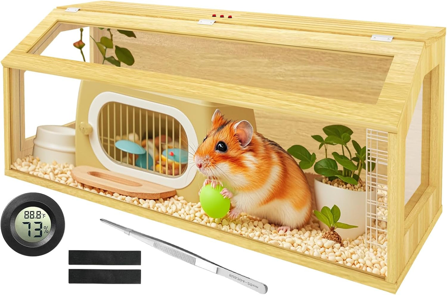 48" Large Hamster Cage, Chewproof Gerbil Cages and Habitats, Openable Top Roof Window with Silencing Pad, Wooden Guinea Pig Cage for Small Animals, Dwarf and Syrian Hamster, 40 x 20 x 20 Inches