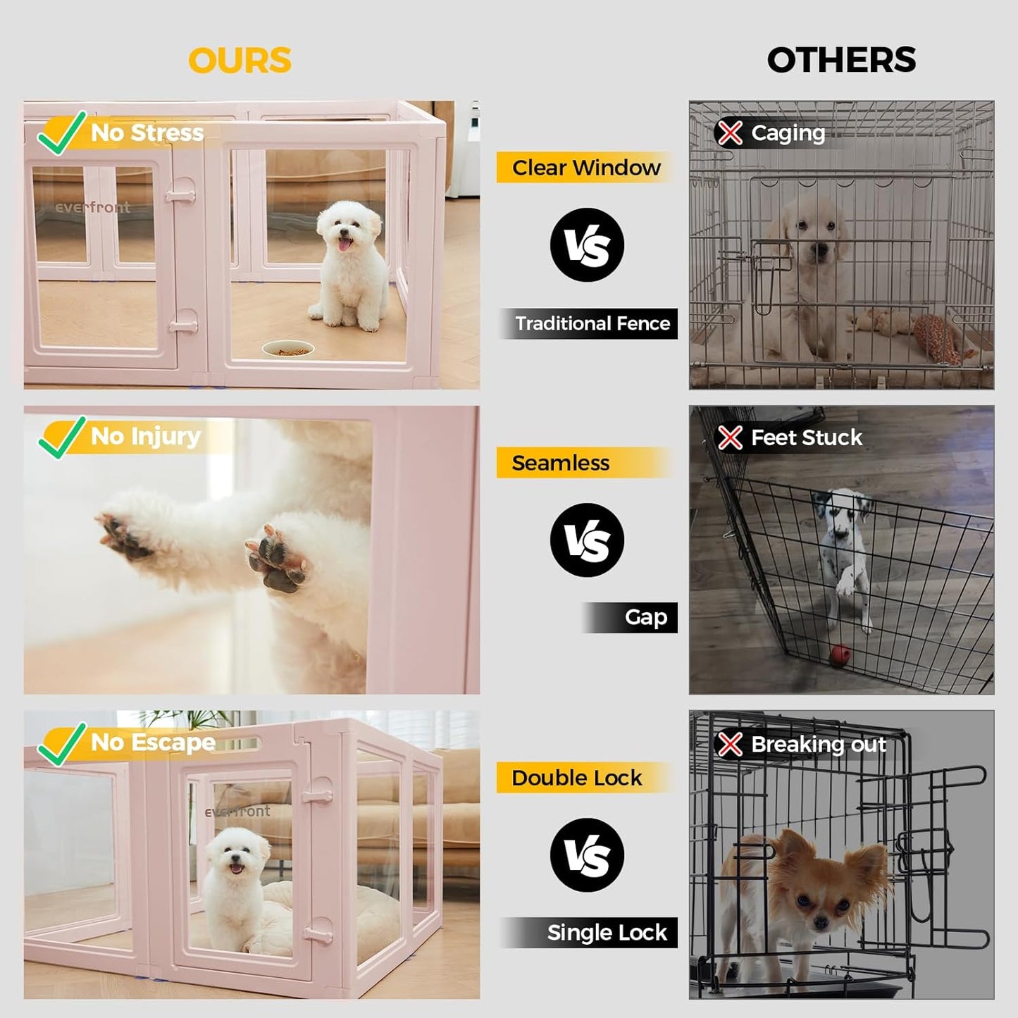 Clear Acrylic Plastic Dog Playpen - Clear Dog Play Pen - Easy Assemble Acrylic Dog Playpen - Puppy Playpen, Cat Playpen, Small Animal Playpen, Dog Play Pen Indoors (Pink-23.6" H, 12PCS)