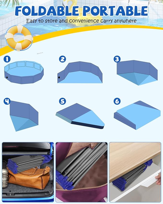 YSJILIDE Portable Dog Pool PVC Pet Swimming Bathtub Collapsible Hard Plastic Pool for Pets to Swim and Bath (L-48"x 12" Dark Grey)