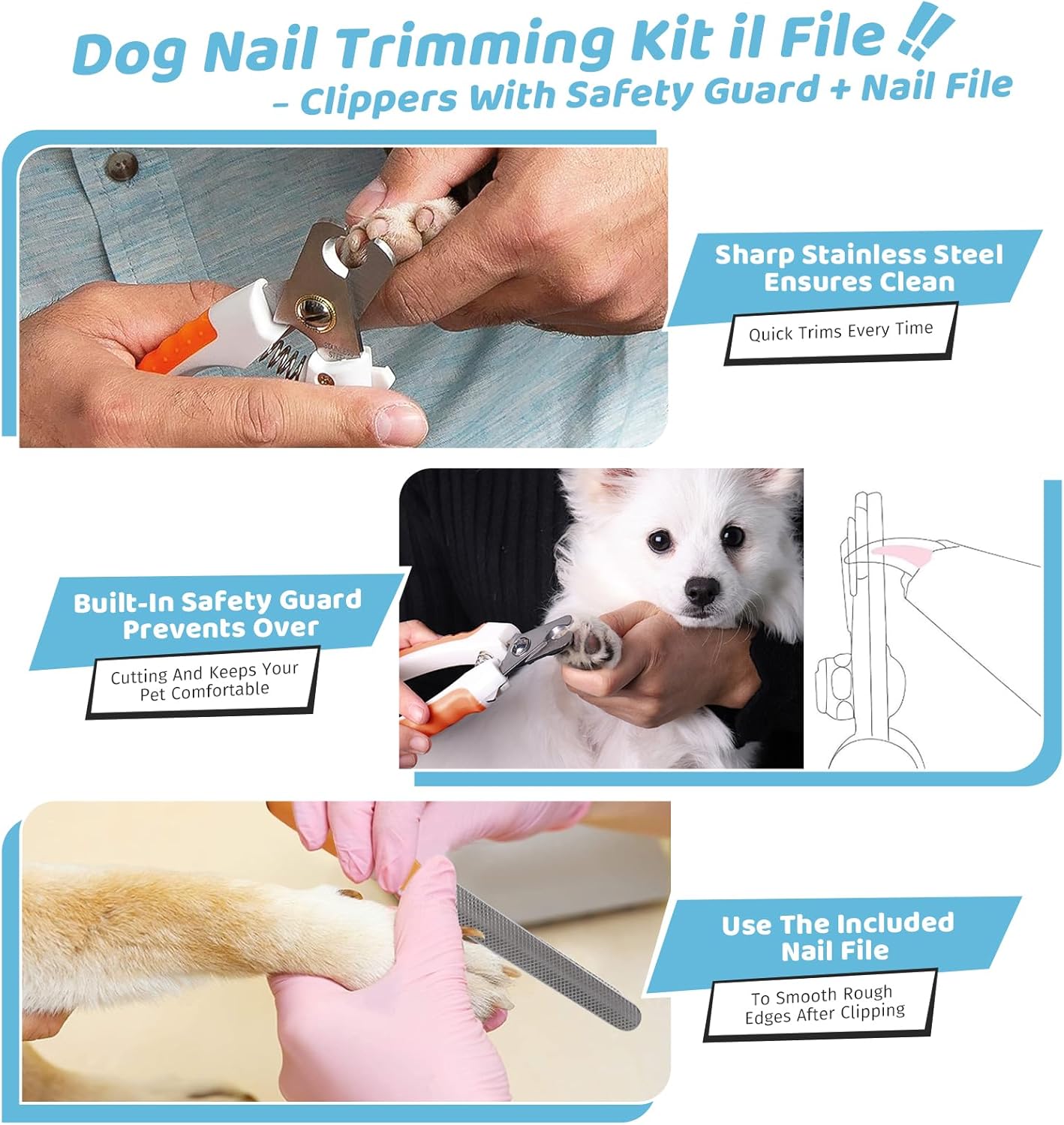 Pet Steam Brush for Dog & Cat – 3-in-1 Spray Hair Removal Comb for Shedding & Grooming Shedding Glove, Flea Comb, Couch Carpet Hair Removal Tool, Nail Toenail Clippers Nail File Shampoo-8PCS