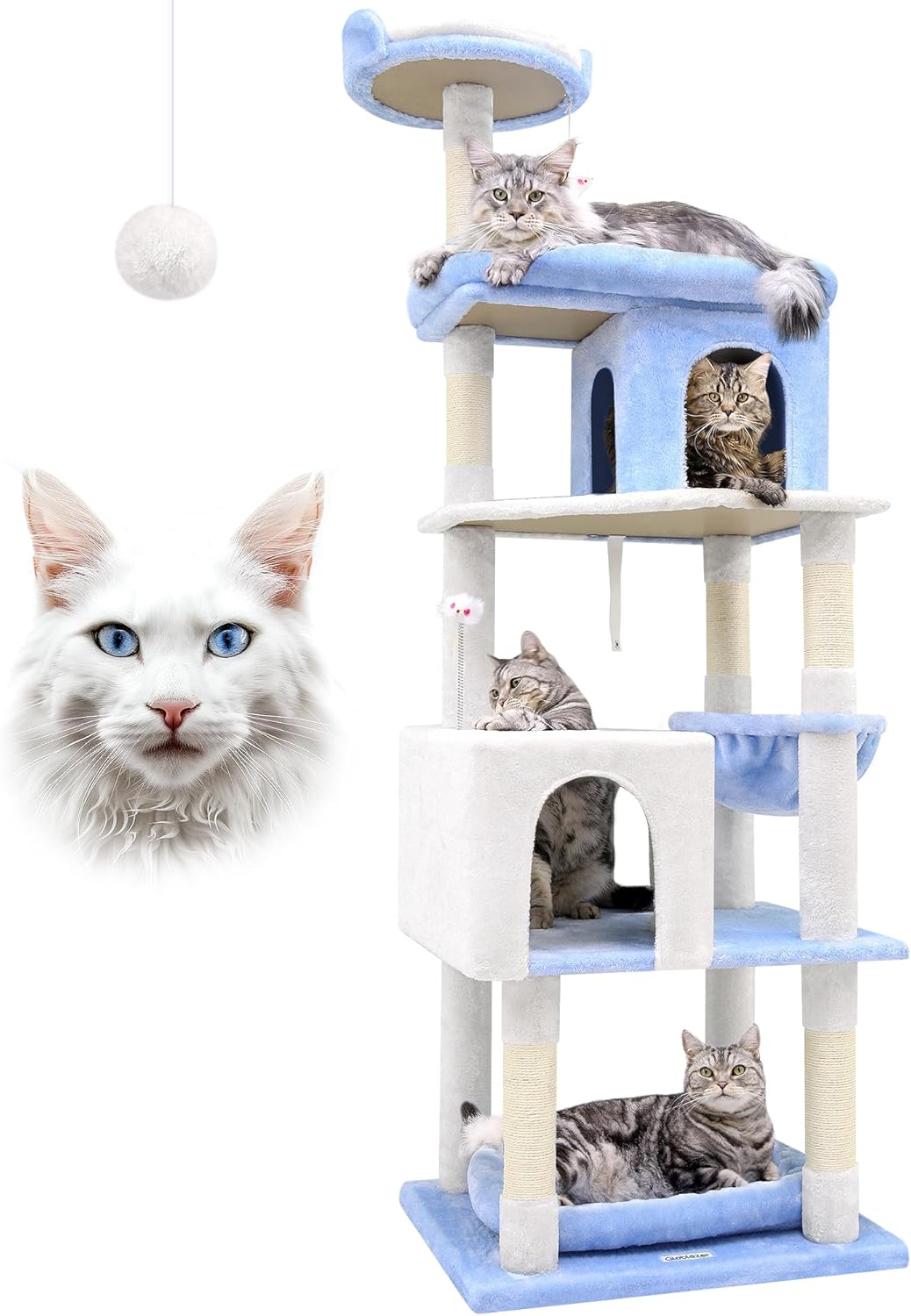 Globlazer Heavy Duty Cat Trees for Large Cats, Sturdy 72in Maine Coon Cat Tree for Large Cats 20 lbs+ Heavy Duty Cat Tower for Adult Biggest Cat with 6 Scratching Posts, Hammock, S72, Ocean Blue