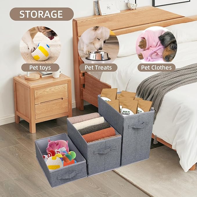 Pet Stairs with Storage, Pet Step for Small Dogs and Cats, 3-Step Folding Pet Steps with Zip, Cat Stairs Dog Steps for Bed, Couch and Car Ramp (Gray, 3 Steps no Condo)