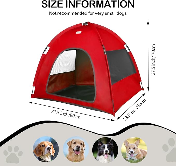 Red, Large Cat & Dog Waterproof Tent House - Washable Indoor/Outdoor Bed, Cave Nest for Small Pets