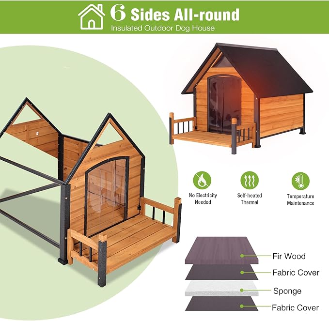 Dog House Outdoor Insulated, Sturdy & Warm Winter Puppy Shelter, 45" L Large Dog Kennel with Chew-Proof Iron Frame, Suitable for Small to Large Dogs(Brown)