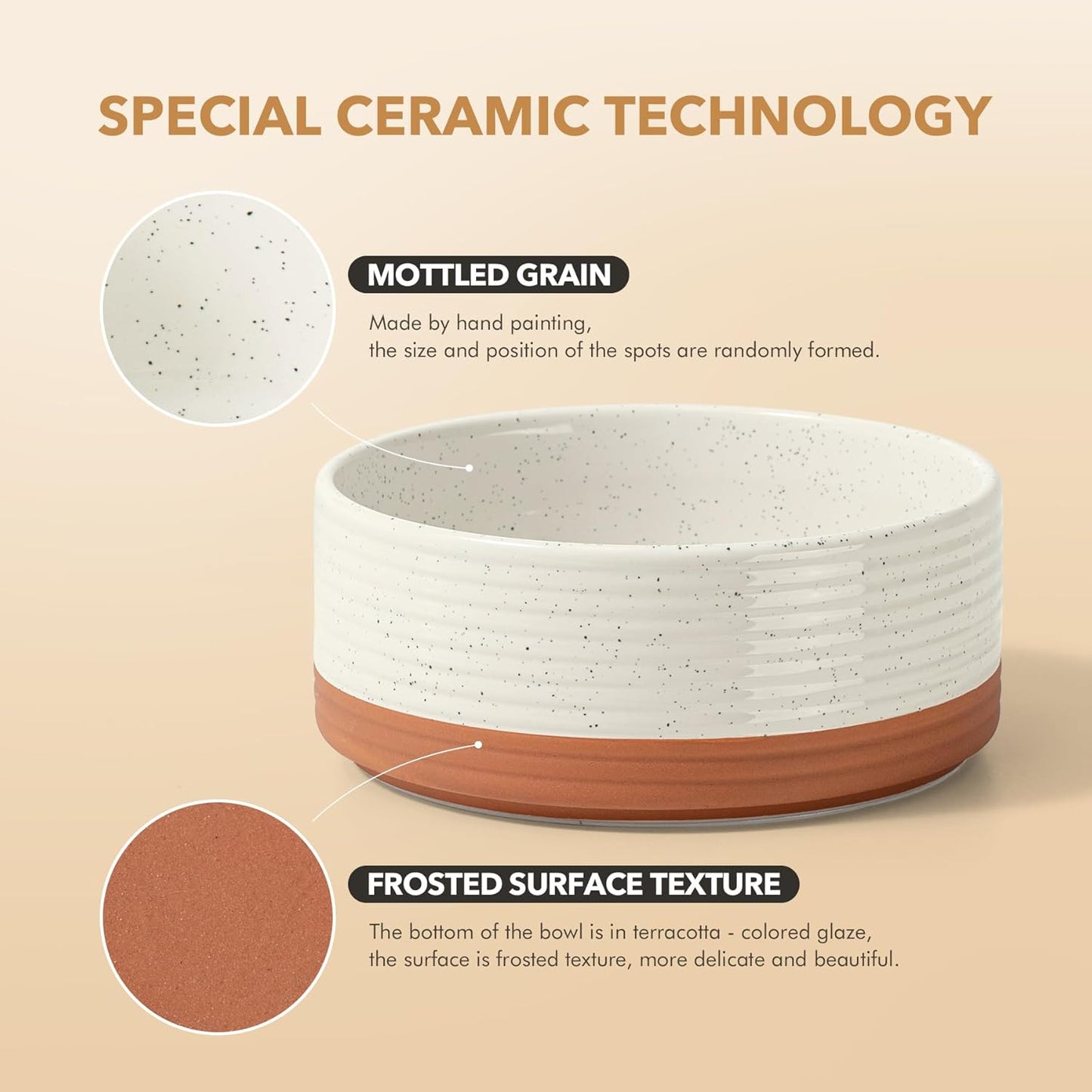 Ceramic 8.2inch Raised Dog Bowl Set, Elevated with Acacia Wood Stand, Food and Water Bowl for Large Breed Dogs, Weighted Pet Dishes(60oz, Vanilla White)