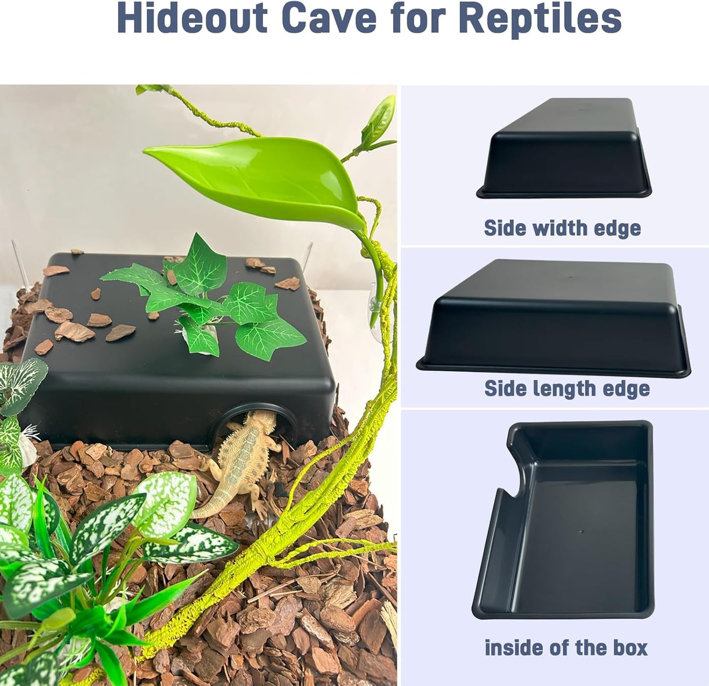 Large Humid Hideout Cave for Reptiles, Snake Hide for Ball Pythons, Gecko Hide, Leopard Geckos, Bearded Dragons,Compact Terrarium Decor with Easy-Clean Design (9.5"x6.7"x2.2")