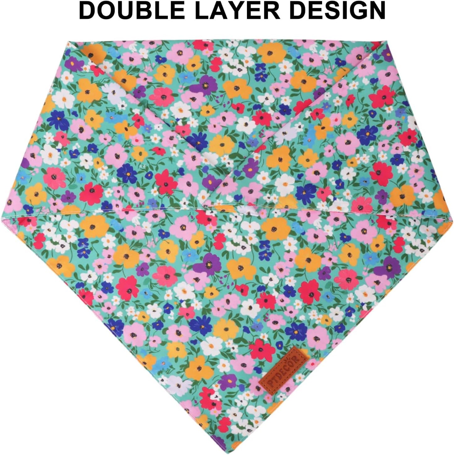 PTDECOR Floral Dog Bandana, Flower Reversible Pets Scarf, Premium Durable Fabric, Adjustable Pink Green Bandanas for Small Dogs Puppies Cats(Small)