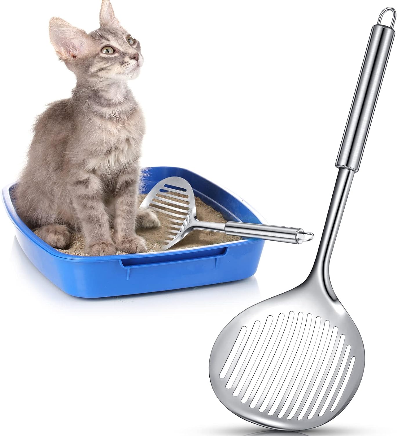 2 Pcs Cat Metal Litter Scoop Litter Scoop, Cat Accessories Scooper Stainless Steel Kitty Poop Sifting Cleaning for Litter Box, Metal Poop Sifter Pet Supplies