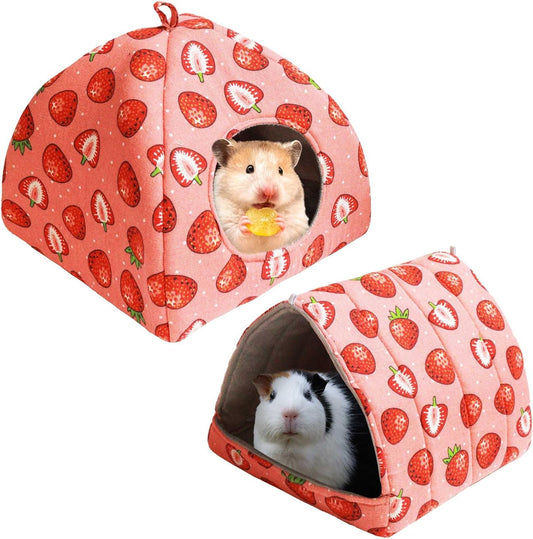 JSPYFITS Guinea Pig Hideout, 2 Pack Guinea Pigs House Set Rabbit Bed, Guineapigs Houses Rabbit Hideout for Small Animal Bunny/Rabbits/Chinchilla Accessories Pink Strawberry