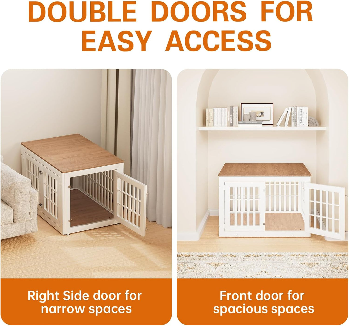 42" Heavy Duty Dog Crate Furniture for Small,Medium and Large Dogs,Rustic Wooden Dog Cage Kennel Indoor Furniture with Waterproof Top,Decorative Pet House Side End Table (White & Wood)