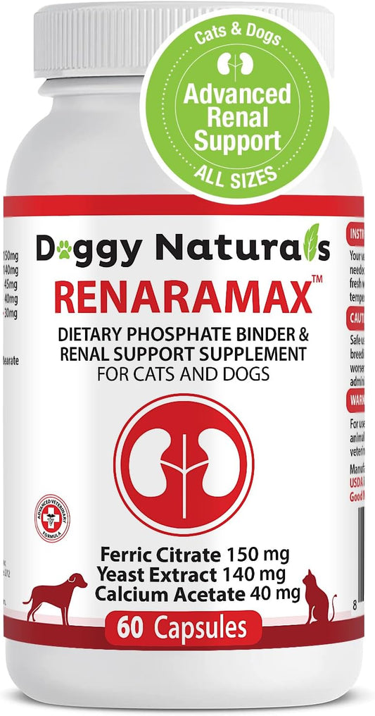 RENARAMAX Dietary Phosphate Binder and Renal Support Supplement for Cats and Dogs Count (Made in U.S.A) (60 Caps)
