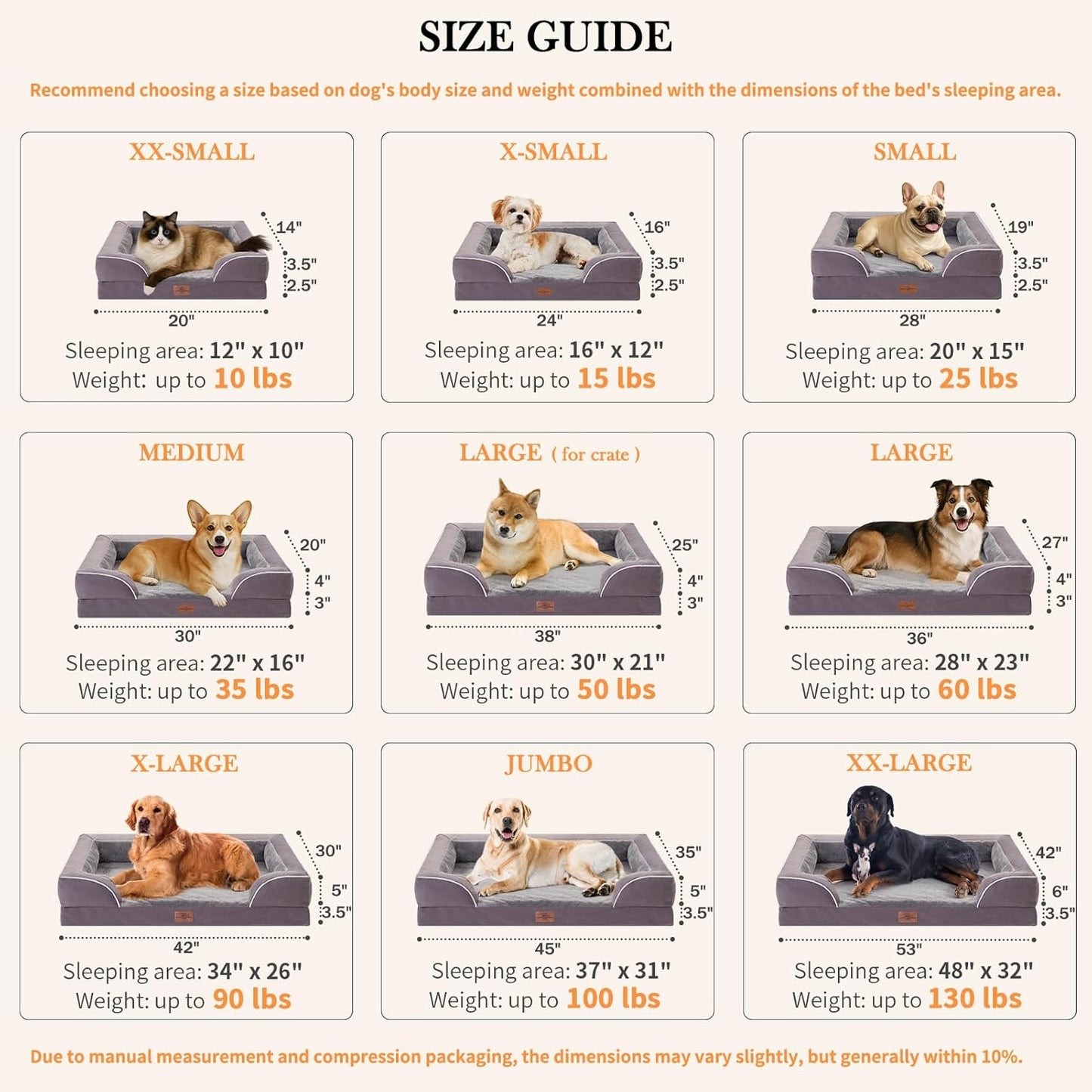 Comfort Expression Small Dog Beds Waterproof Orthopedic Foam Dog Sofa Beds for Small Dogs Comfy Pet Bed with Washable Removable Cover & Non-Slip Bottom(X-Small,Purple)