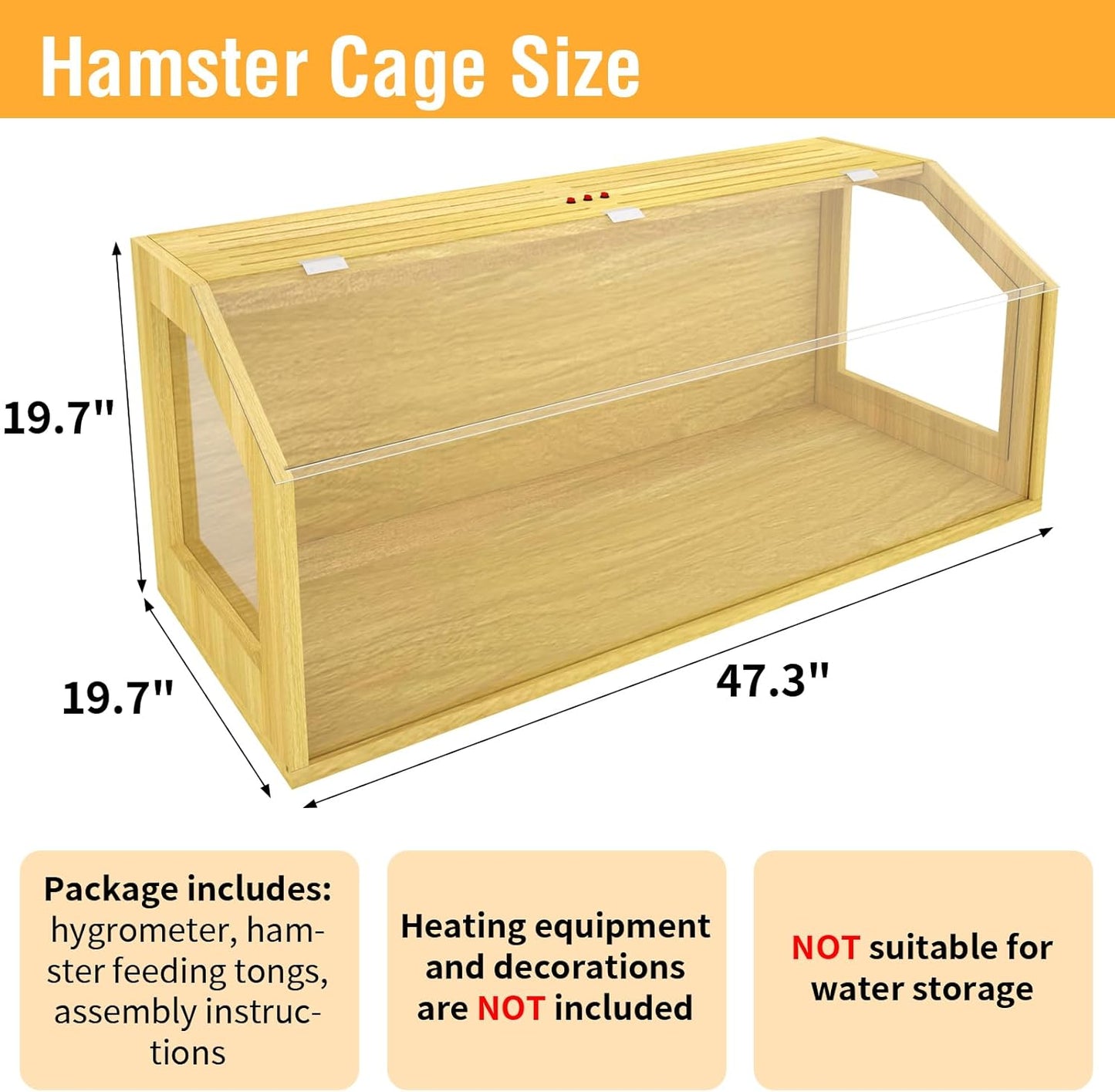 Large Hamster Cage, Chewproof Large Hamster Habitats, Wooden Guinea Pig Cages, Openable Top Roof, Lockable Gerbil Cage, Small Animal Cage for Dwarf, Syrian, 48" L x 20" W x 20" H