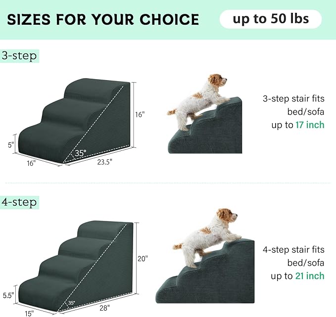 Dog Stairs Steps for High Bed, 4 Steps Pet Steps for Small Dogs Non-Slip Removable Washable Cover Ramp for Indoor Outdoor Car Couch Sofa, Dark Gray