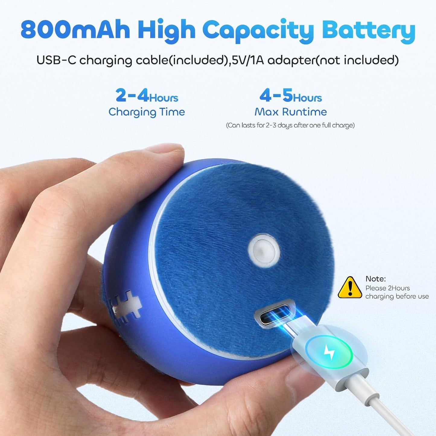 Interactive Cat Toy Ball, Automatic Cat Toys for Indoor Cats, Motion Activated Kitten Toys with 2 Replacement Tails, 3 Modes, USB Rechargeable, Moving Cat Toys for Enrichment Exercise(Blue)