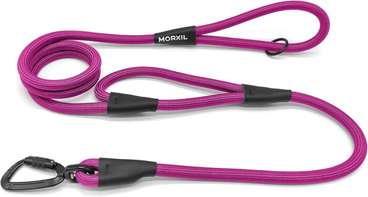 Rope Dog Leash with Two Handles, 6 Foot Heavy Duty Dog Leash with Aviation Aluminum Auto Locking Carabiner, Strong Nylon Pet Lead for Small, Medium, Large Dogs (Rose Red, 6FT-Two Handle)