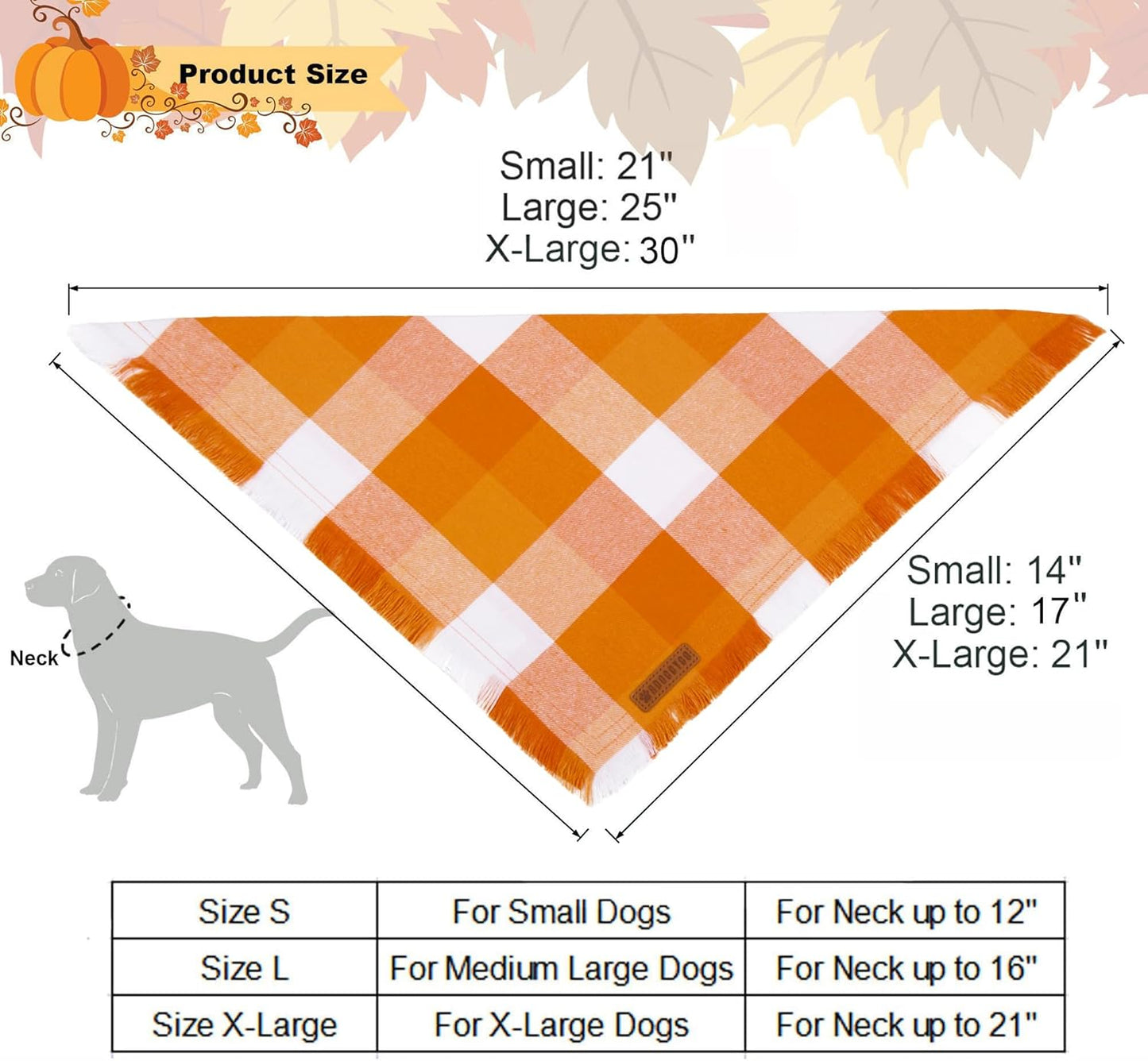 ADOGGYGO Fall Dog Bandanas, Halloween Thanksgiving Pet Bandana, Multiple Sizes Offered, Orange Plaid Fall Holiday Bandana for Medium Large Dogs Pets (Large)