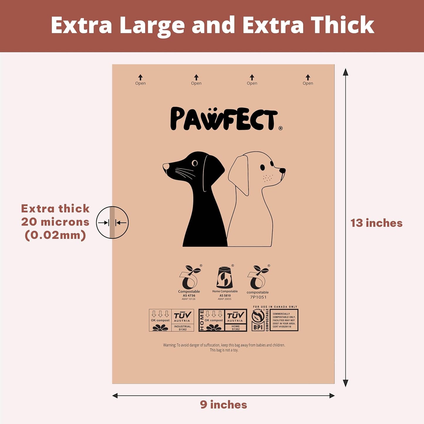 Pawfect Dog Poop Bags Rolls - Biodegradable Doggie Bags, Compostable Dog Waste Bags, BPI Certified Pet Waste Bags, Unscented, Large, Puppy Poo, Earth Friendly, Bolsas de Basura (240 counts)