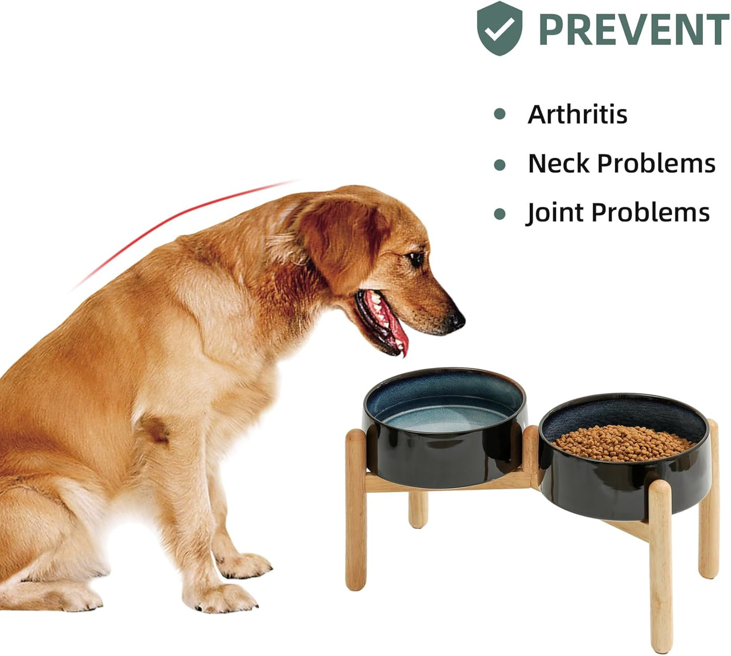 Ceramic 8.2inch Raised Dog Bowl with Stand for Large- Breed Dogs, Pet Food and Water Feeder (Double Bowl with Stand - Starry Sky)