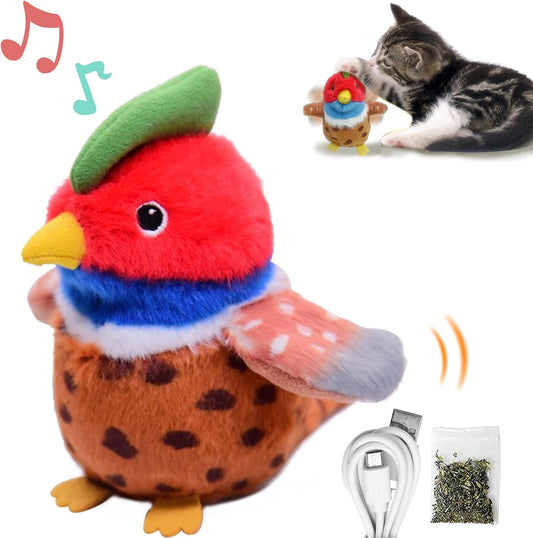 Cat Toys, Flapping Wings Cute Pheasant, No Flying, Chirping Bird Interactive Catnip Toy for Kitten or Small Dogs, Touch Activated, Rechargable
