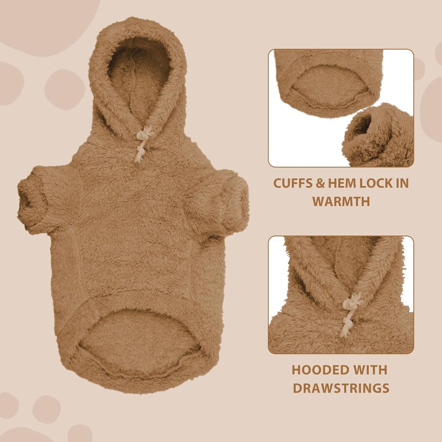 Fuzzy Dog Sweaters for Small Dogs Dog Hoodie Pet Clothes Warm Soft Cozy Coats Hooded Sweatshirt Fleece Small Pet Hoodies Sweater(Coffee-XS)