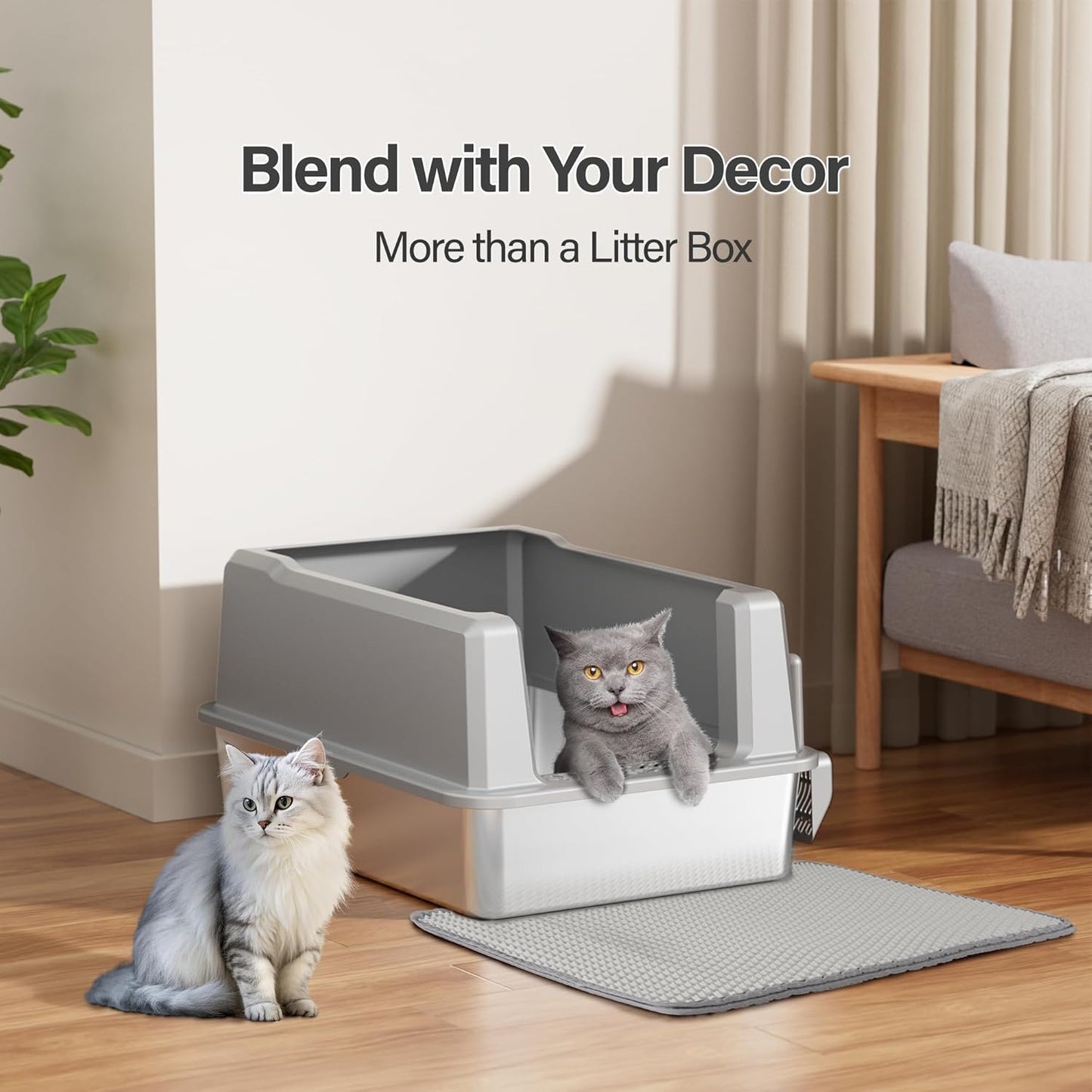 Stainless Steel Jumbo Open Cat Litter Box, XXXL 28"x20.5"x14" for Large Cats & Multi-Cat Households, Anti-Leakage High Walls & Non-Slip Base, Non-Sticky, Easy Clean Durable Metal Litter Pan