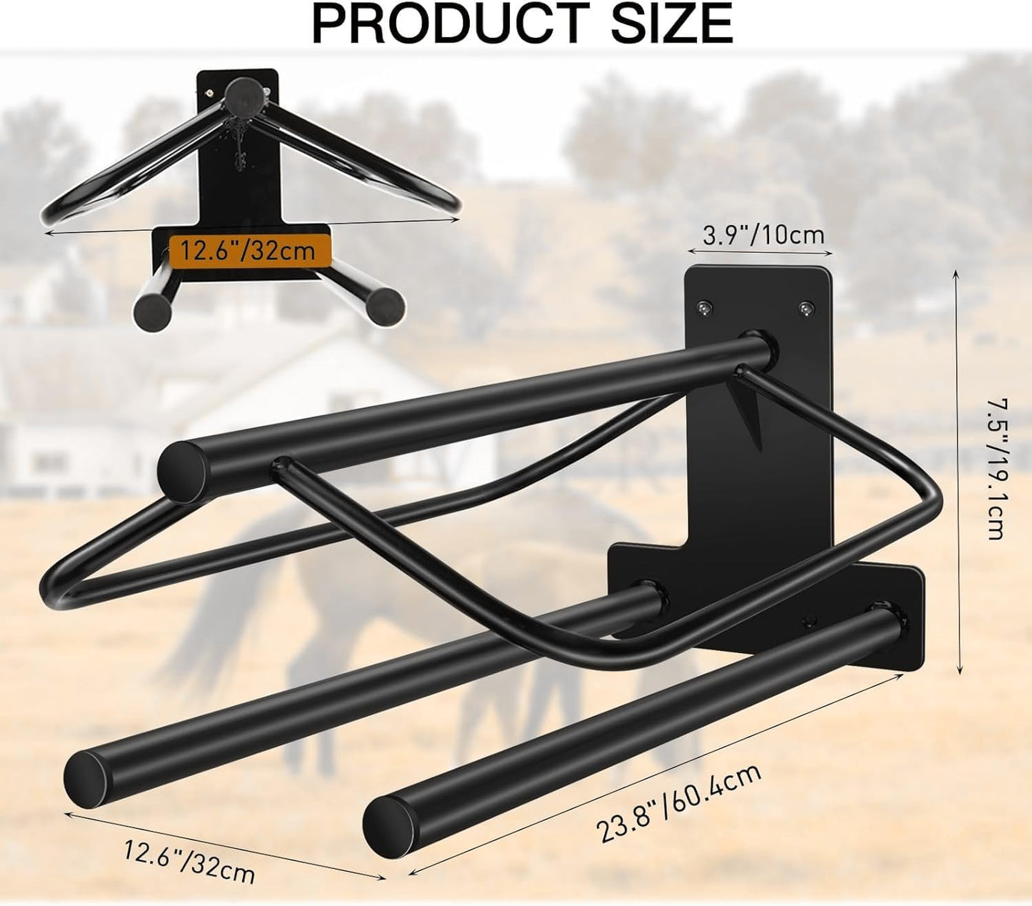 2Pcs Saddle Rack with Double Pad Bar,Heavy Duty Wall Mounted Saddle Rack Stand Saddle Pad Rack for English and Western Saddles,23.8x12.6x7.5 Inches