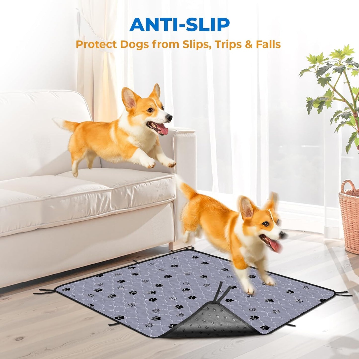Fostanfly Non-Slip Washable Pee Pads for Dogs, 2 Pack 48''x60'' Extra Large Ultra-Absorbent and Leak-Proof Reusable Potty Training Pads for Dogs, Puppy and Cats of Add 8 Lanyards
