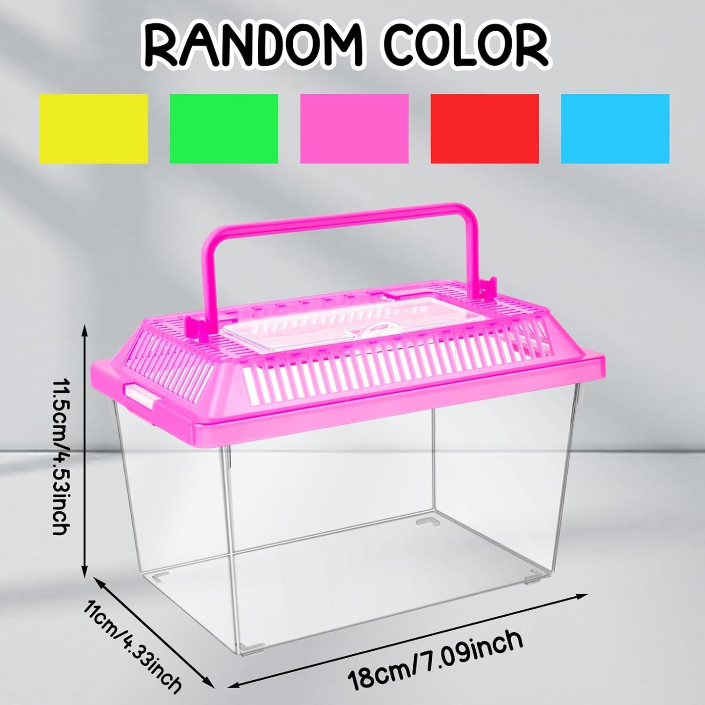 12Pcs Plastic Reptile Terrariums Carrier Cage, Tarantula Enclosure Breeding Box Hatching Container Transparent Fish Tank Turtle Aquarium with Random Color Lid for Hermit Crab, M(7" x 4.3" x 4.3")