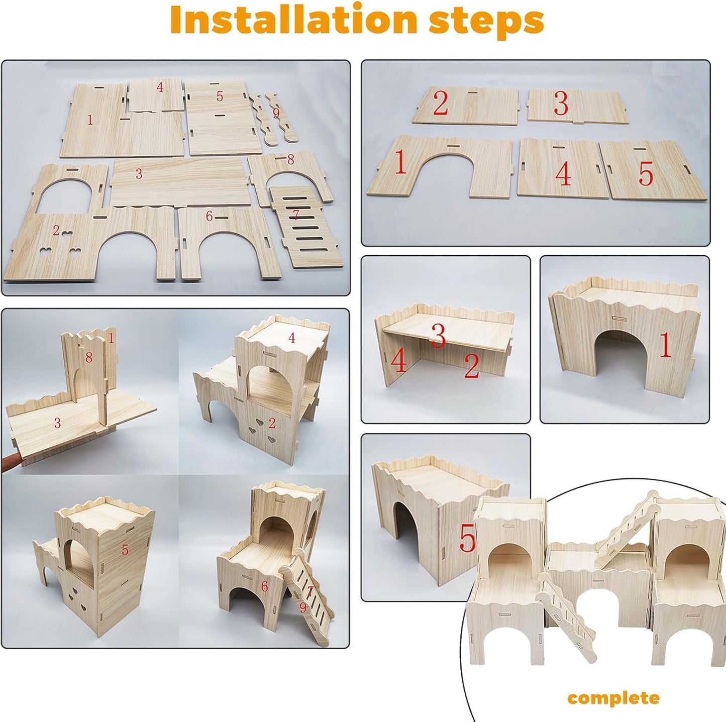 Large Wooden Hamster House Castle with Double Decker,Large Hamster, Wooden Hamster Houses,Dwarf Hamster Habitat Hideout with Climbing Ladder,Large Guinea Pig Castle Detachable Hideouts(c)