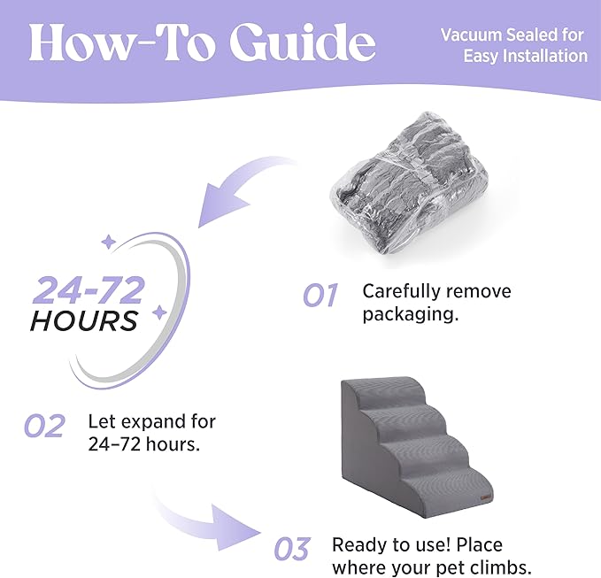 Lesure Dog Stairs for Large Dogs Pet Steps Ramp for High Bed and Couch with CertiPUR-US Certified Foam with Non-Slip Bottom, Grey, 4 Steps