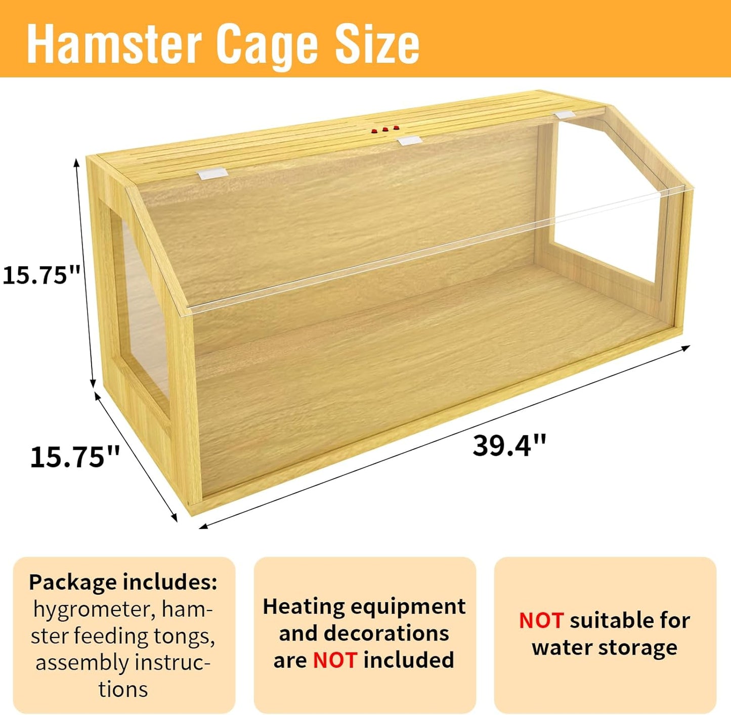 Large Hamster Cage, Chewproof Large Hamster Habitats, Wooden Guinea Pig Cages, Openable Top Roof, Lockable Gerbil Cage, Small Animal Cage for Dwarf, Syrian, 40" L x 16" W x 16" H