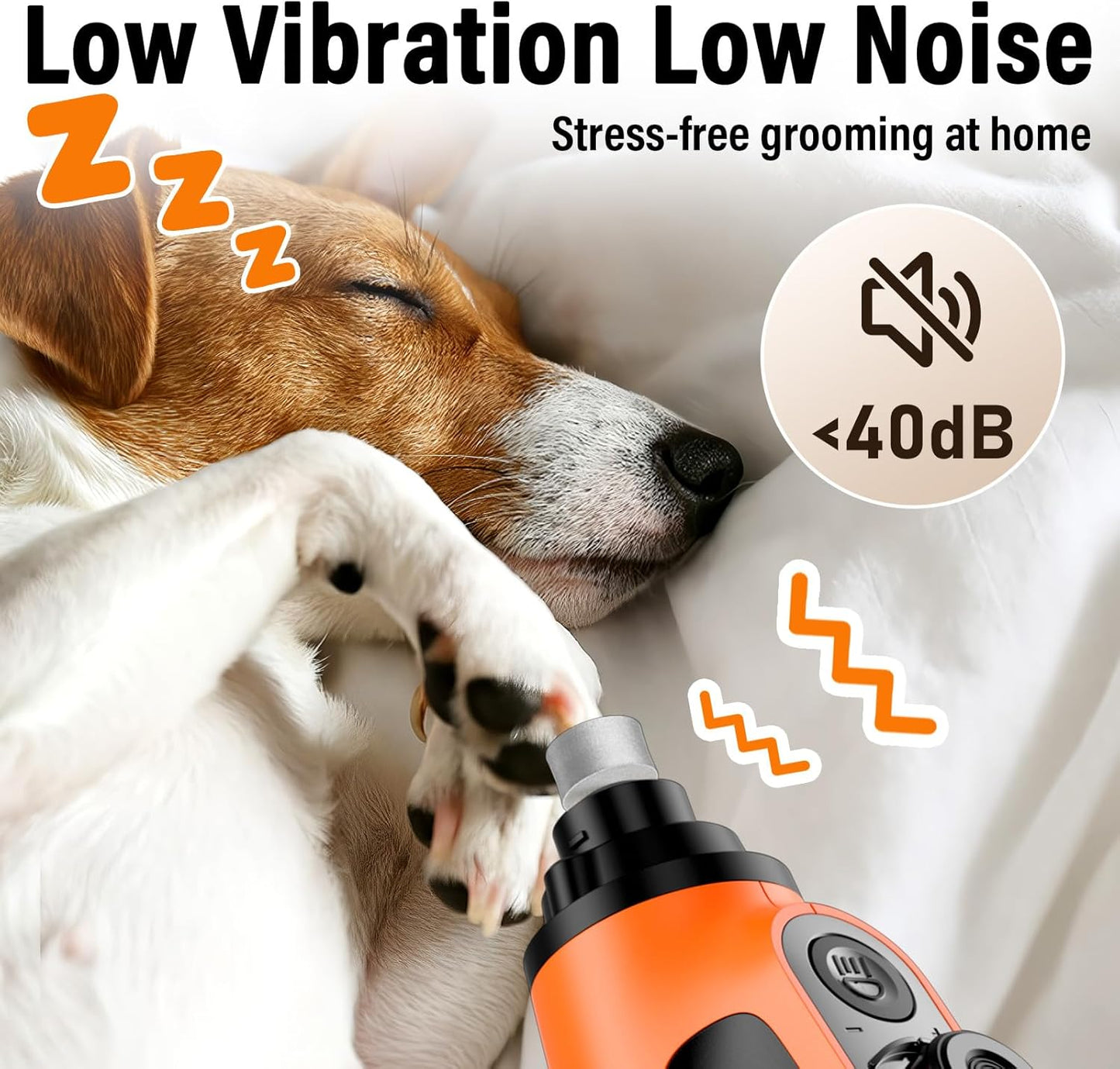 Casfuy Smart 6-Speed Dog Nail Grinder - 50% More Power Pet Nail Grinder with 2 LED Lights Quiet Rechargeable Electric Dog Nail Trimmers File Toenail Grinder for Large Medium Small Dogs & Cats(Orange)