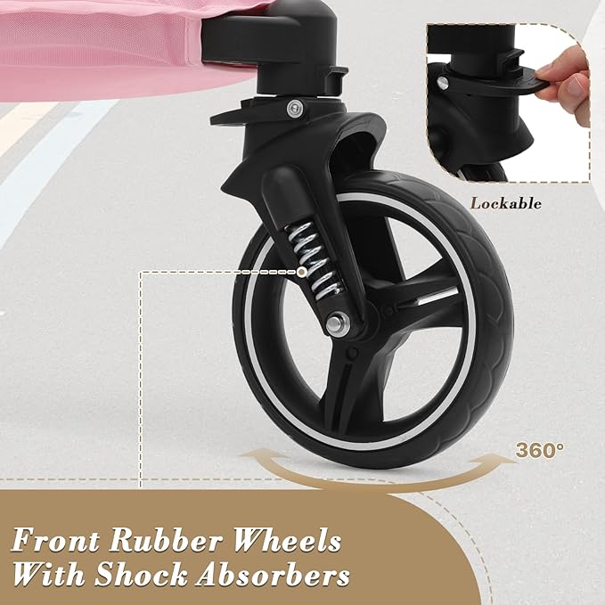 Athena Collection 3 Wheels Pet Stroller Fabric Dog Cart Dog Stroller for Large Dogs 55 Lbs Pet Stroller with Mesh Windows, Zipper Back Pocket, Safety Tether, Angle Adjustable Handlebar, Pink