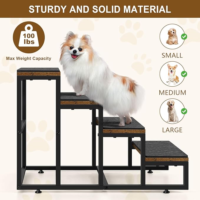 Dog Stairs for High Beds 4 Steps Dog Stairs for Small Medium Dogs Pet Stairs/Steps for Puppy, Cats, and Dogs, Easy to Walk on Dog Step for Beds and Cars
