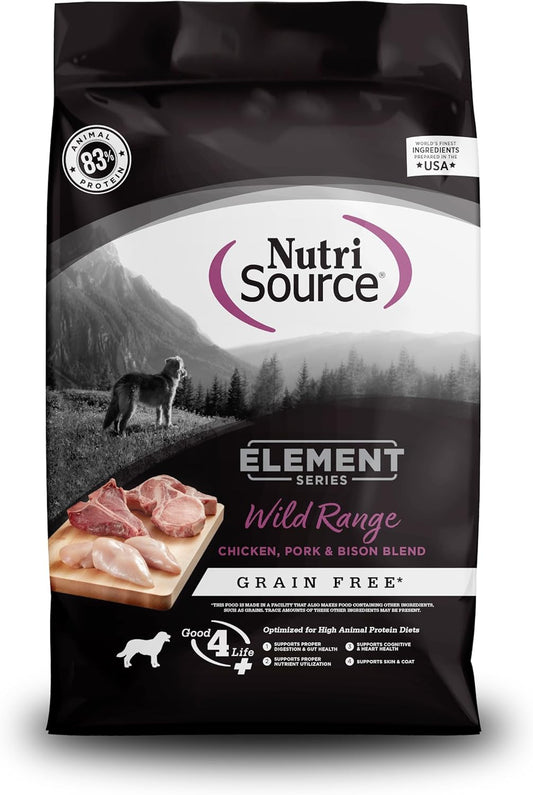 NutriSource Element Series Wild Range Dry Dog Food, Chicken, Pork & Bison, 4LB