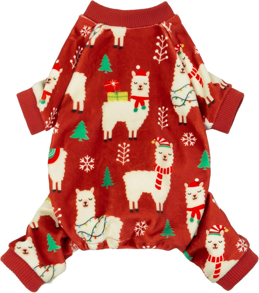 Fitwarm Christmas Alpaca Dog Pajamas, Christmas Clothes for Small Dogs Boy Girl, Holiday Pet Outfit, Red, Green, White, XS