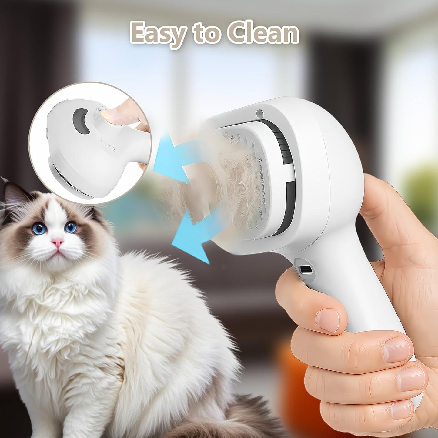 ‌3-in-1 Pet Steam Brush with Self-Cleaning & Cool Mist‌ – Portable Grooming Tool for Cats & Dogs, Long-Lasting Shedding Control & Detangling, Refillable Water Tank & Fast Charging