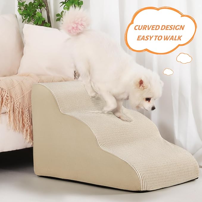 3-Step Dog Ramp and Stairs for Sofa and Chair - Non-Slip Sturdy Pet Steps for Small Dogs and Cats,15.7" H,Beige